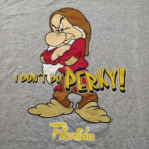 Vintage Disney Grumpy "I Don't Do Perky" Florida Snow White Gray T-Shirt Size XL